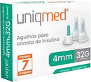 Agulhas para Caneta de Insulina 4mm x 32G (0.23mm) - Caixa com 7 unidades Uniqmed